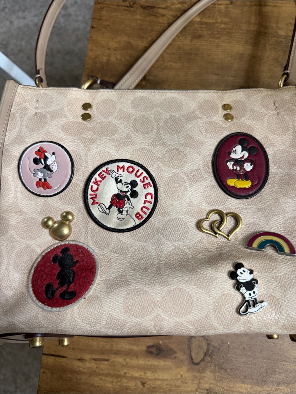 Coach Beige Mickey Mouse Club Tote Bag with Patches